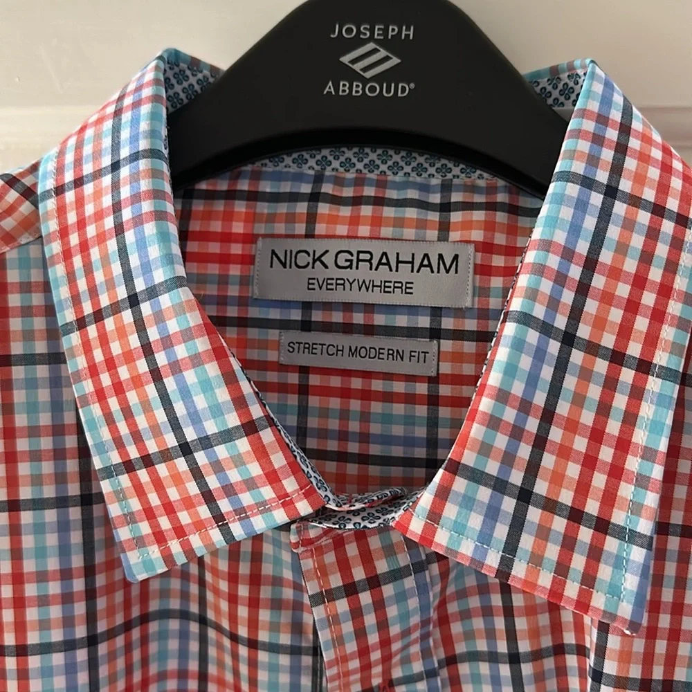 Nick Graham striped red orange blue dress shirt XL 17-17.5 36-37 - Picture 2 of 4